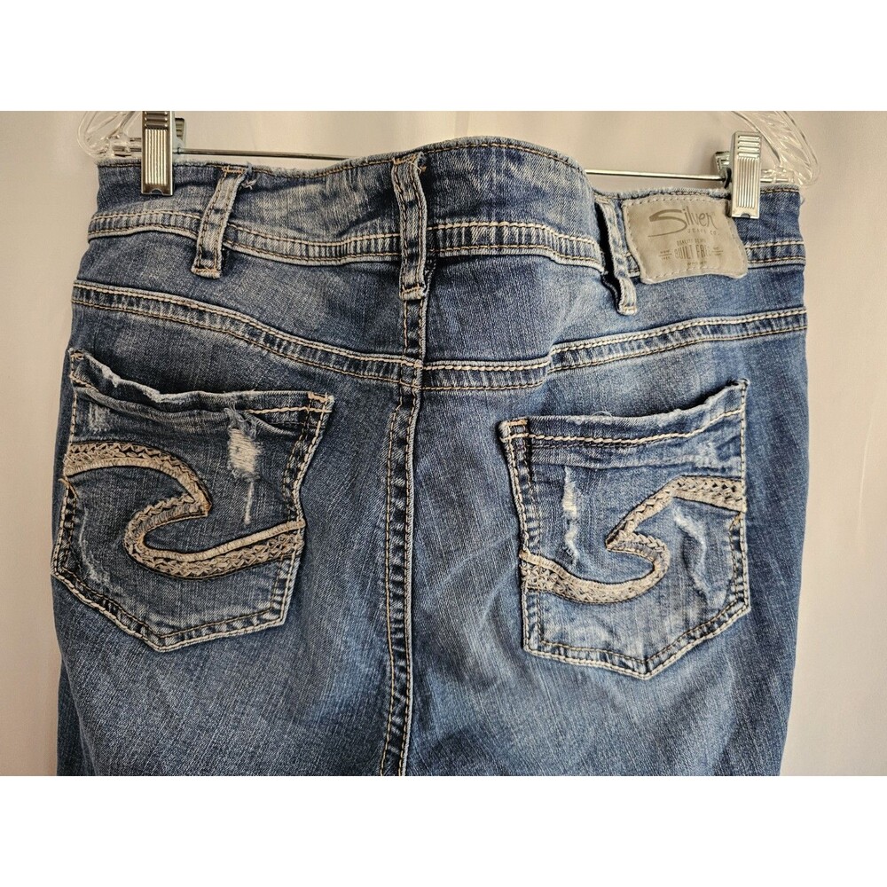 Silver Jeans Womens Blue Denim Suki Skinny Crop Distressed Size 16